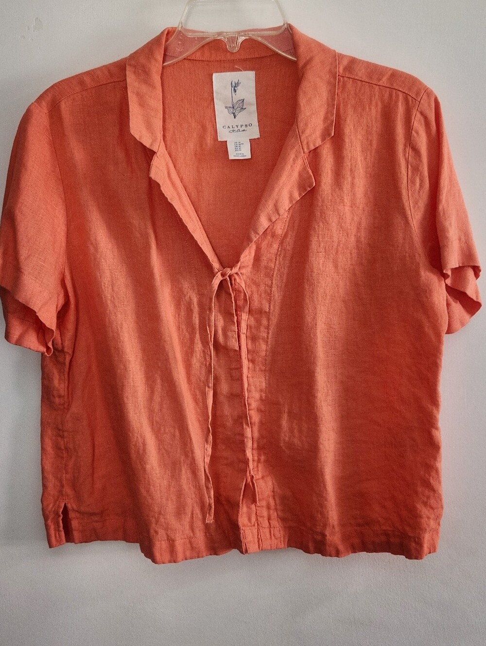 Calypso St Barth Linen Top Size M Coral Snap Front With Tie